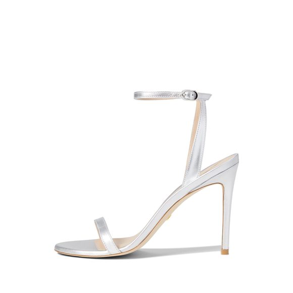 STUART WEITZMAN BARELYNUDE 100 SANDAL SILVER 8.5 B